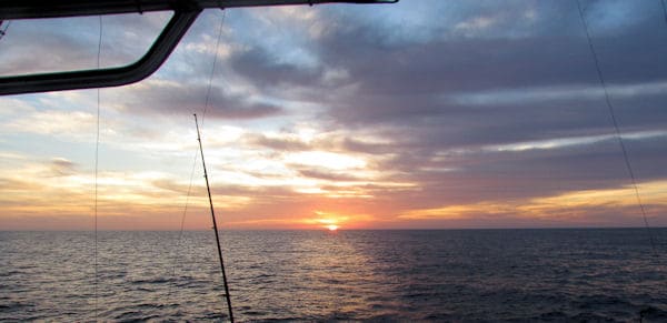 Sun setting as we head home on an offshore Tuna fishing trip with Southbound Sportfishing in Key West Florida