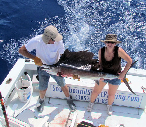 Sailfish caught and released on charterboat Southbound while fishing Key West