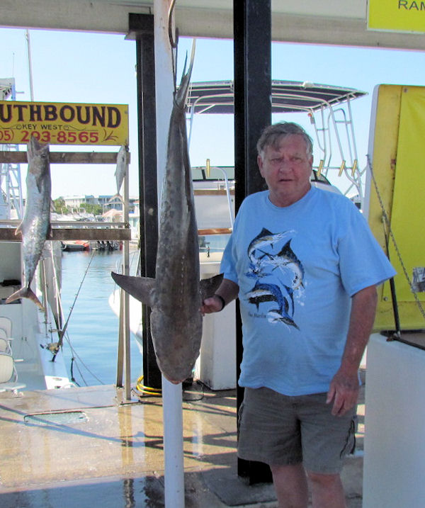 34 lb Cobia caught on 20 lb spinning tackle  fishing Key West on charter boat Southbound from Charter Boat Row Key West