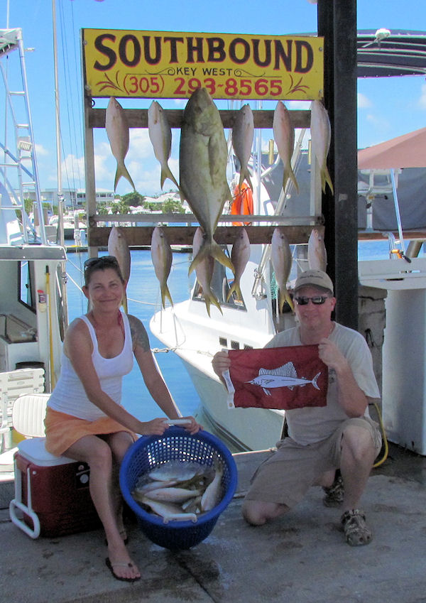 Huge Yellow Jack and Yellow Tail snappers caught in Key West fishing on charter boat Southbound from Charter Boat Row