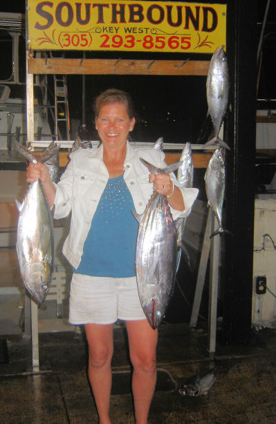 Black Fin Tuna,(right hand) and Skip Jack Tuna, (Left hand) caught in Key West Fishing on Key West Charter fishing boat Southbound from Charter Boat Row Key West