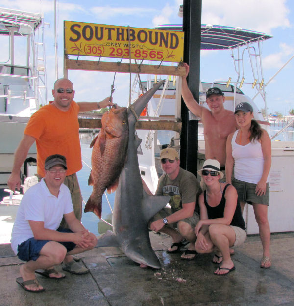 Cubera Snapper and Bull Shark  caught in Key West fishing on charter boat Soutbhbound from Charter Boat Row Key West