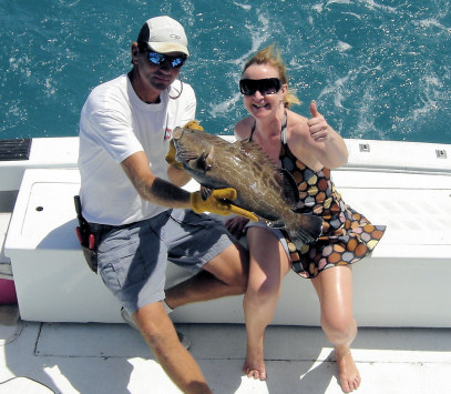 Black Grouper caugth on charter boat Southbound while fishing in Key West, Florida