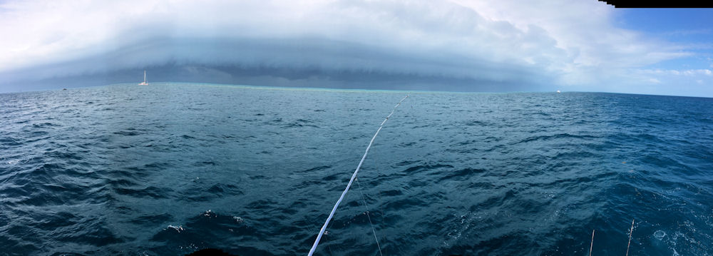 Leading edge of strong cold front seen for Key West fishing on charter boat Southbound